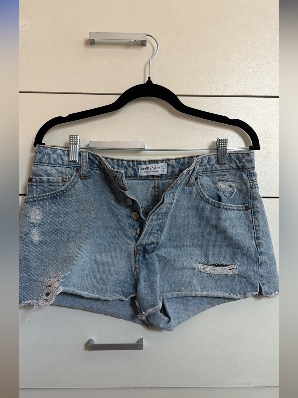 Vanilla Star Light Blue Distressed Denim Cutoff Shorts